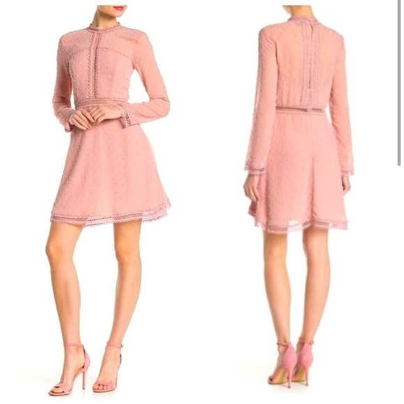 Bardot Dresses & Skirts - Bardōt Pink Boho Swiss Dot Long Sleeve Dress